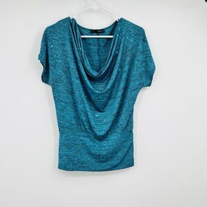 Y2K Heart & Soul Cowl Neck Blouse L Blue Sparkle USA Fairygoth Fairy Party